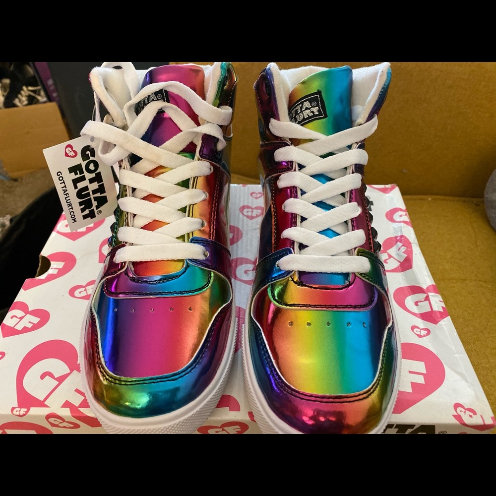 Multicolored Metallic High Top Tennis Shoes
